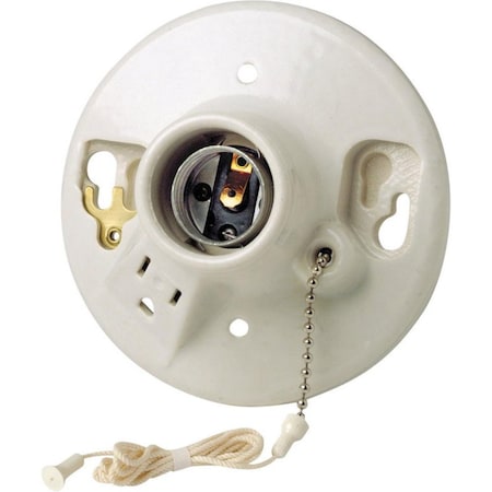 Leviton Leviton Porcelain Incandescent Medium Base Pull Chain Socket w/Outlet 1 pk 09726-00C